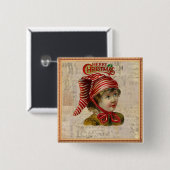 Oude kerstknop vierkante button 5,1 cm (Voorkant /achterkant)