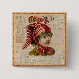 Oude kerstknop vierkante button 5,1 cm