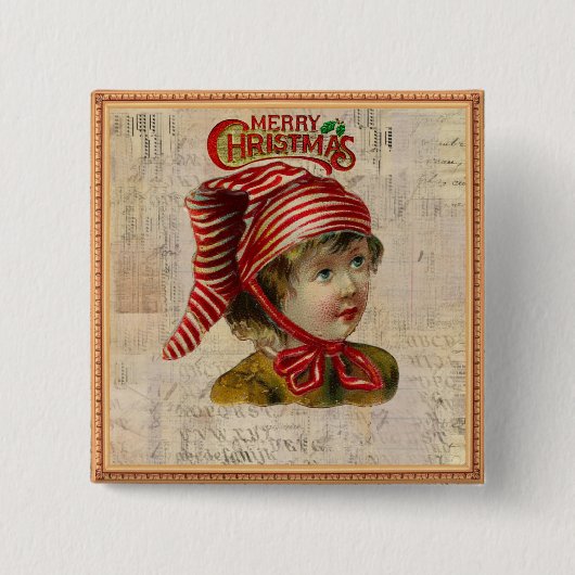 Oude kerstknop vierkante button 5,1 cm (Voorkant)