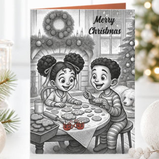 Oude Kerstkoekjes van Afro-Amerikaanse Kinderen Feestdagen Kaart