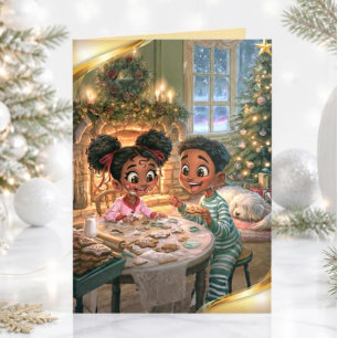 Oude Kerstkoekjes van Afro-Amerikaanse Kinderen Feestdagen Kaart
