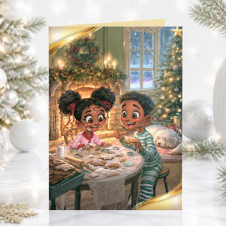 Oude Kerstkoekjes van Afro-Amerikaanse Kinderen Feestdagen Kaart
