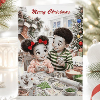 Oude Kerstkoekjes van Afro-Amerikaanse Kinderen Feestdagen Kaart