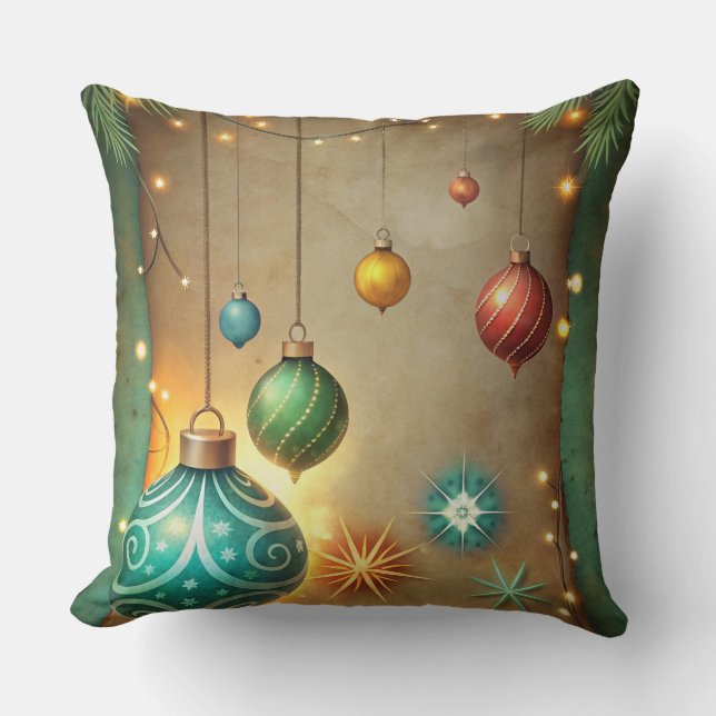 Oude Kerstkussen – Retro Holiday Design Kussen (Voorkant)