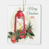 Oude kerstlantaarn keramisch ornament (Links)