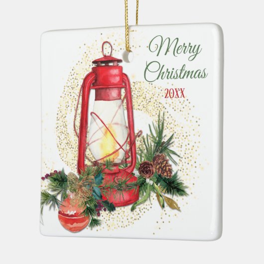 Oude kerstlantaarn keramisch ornament (Links)