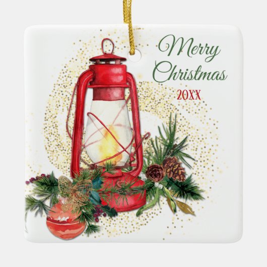 Oude kerstlantaarn keramisch ornament (Voorkant)