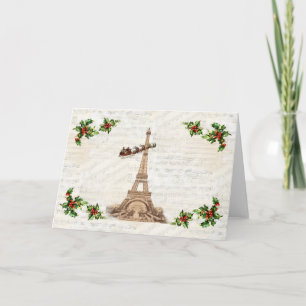 Oude Kerstman boven Parijs Kerstkaart Kaart