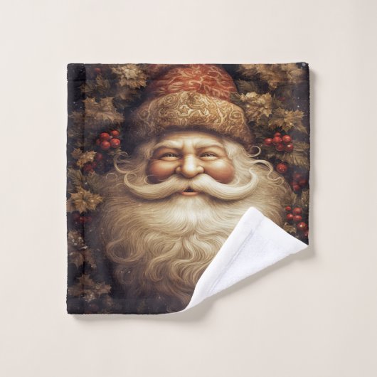 Oude Kerstman Brokaat Hoed Rode Bessen Bad Handdoek (Wasdoekje)