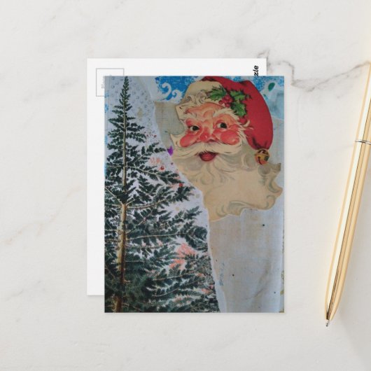 Oude Kerstman Collage Briefkaart (Voorkant / Achterkant in situ)