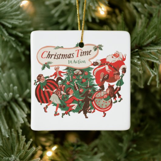 Oude Kerstman en dansende kinderen Keramisch Ornament (Boom)