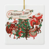 Oude Kerstman en dansende kinderen Keramisch Ornament (Achterkant)