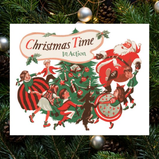 Oude Kerstman en dansende kinderen Poster