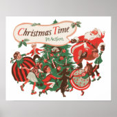 Oude Kerstman en dansende kinderen Poster (Voorkant)