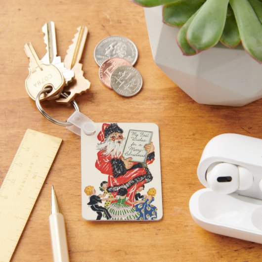 Oude Kerstman en dansende kinderen Sleutelhanger (Bureau)
