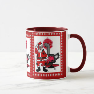 Oude Kerstman en een kachel van een kolenkachel Mok