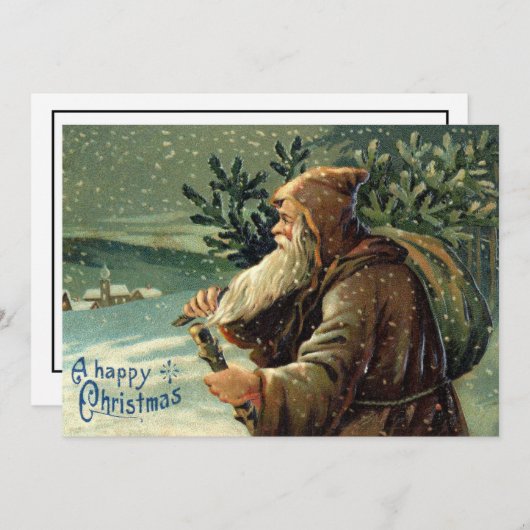 Oude Kerstman en kerstboom Feestdagenkaart (Voorkant / Achterkant)