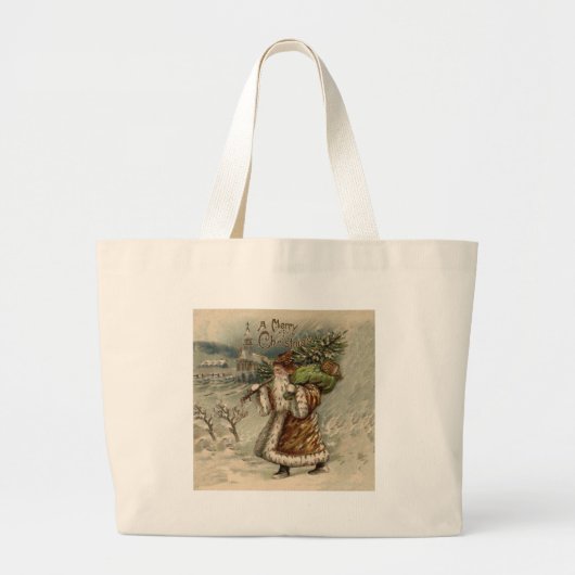 Oude Kerstman en Kerstboom Grote Tote Bag (Voorkant)