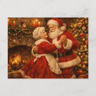 Oude Kerstman en Mevrouw Claus dansen Feestdagenkaart