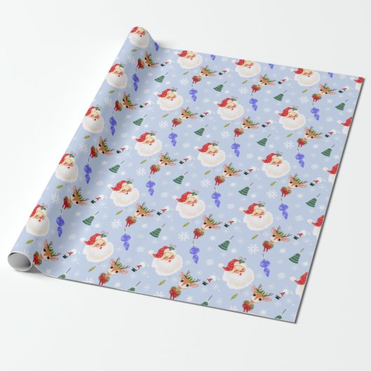 Oude Kerstman en rendier Kerstmis Cadeaupapier (Uitgerold)