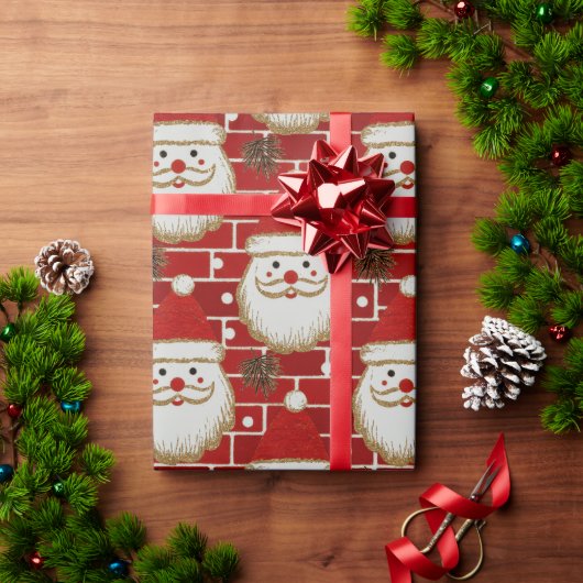 Oude Kerstman gezichten op baksteen Cadeaupapier (Feestdagen Geschenken)
