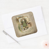 Oude kerstman in de Groene Robes Vierkante Sticker (Envelop)