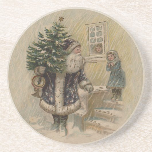 Oude Kerstman in de Sneeuw Zandsteen Onderzetter (Voorkant)