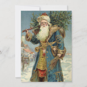 Oude Kerstman in Victoriaanse stijl met kerstboom Kaart