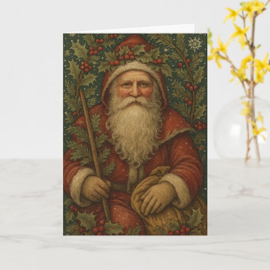 Oude Kerstman Kaart (Gele Bloem)