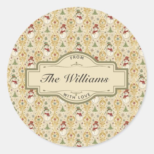 Oude Kerstman & Kerstboom Op Maat Ronde Sticker (Voorkant)