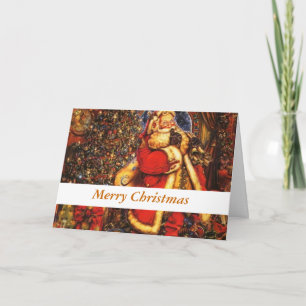 Oude Kerstman Kerstman gelukkig vakantiegeschenk. Feestdagen Kaart