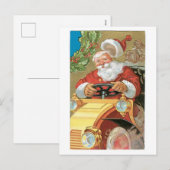 Oude kerstman, kerstman, vintage-wagen feestdagenkaart (Voorkant / Achterkant)