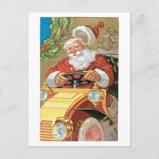 Oude kerstman, kerstman, vintage-wagen feestdagenkaart (Voorkant)