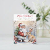 Oude Kerstman Kerstmis en Konijn Feestdagenkaart (Staand voorkant)