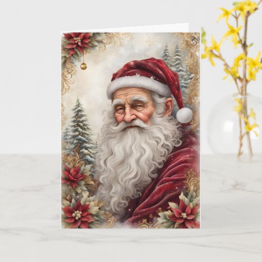 Oude Kerstman Kerstmis Kaart (Gele Bloem)