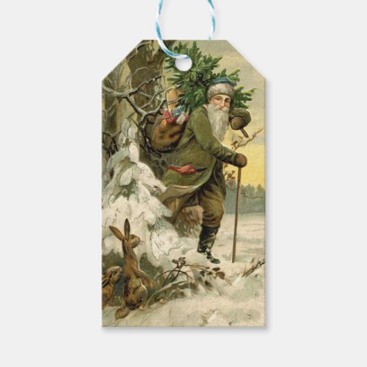 Oude Kerstman Kerstmis Victoriaans Vakantie Boom Cadeaulabel (Voorkant)