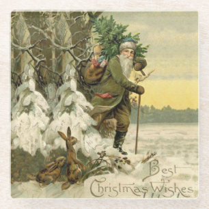 Oude Kerstman Kerstmis Victoriaans Vakantie Boom  Glazen Onderzetter