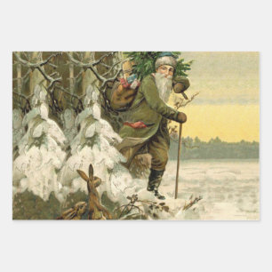 Oude Kerstman Kerstmis Victoriaans Vakantie Boom  Inpakpapier Vel