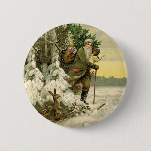 Oude Kerstman Kerstmis Victoriaans Vakantie Boom Ronde Button 5,7 Cm