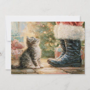 Oude Kerstman Kitten Boom Kerstmis  Feestdagenkaart