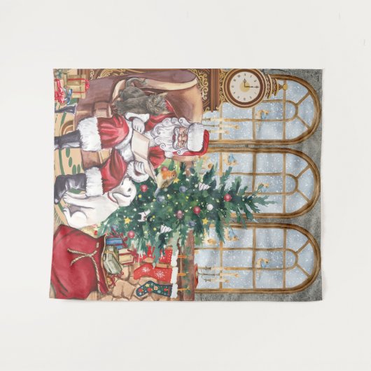 Oude Kerstman Knus Dieren Achtergrond voor Kerstmi Wandkleed (Voorkant (horizontaal))