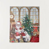 Oude Kerstman Knus Dieren Achtergrond voor Kerstmi Wandkleed (Voorkant)