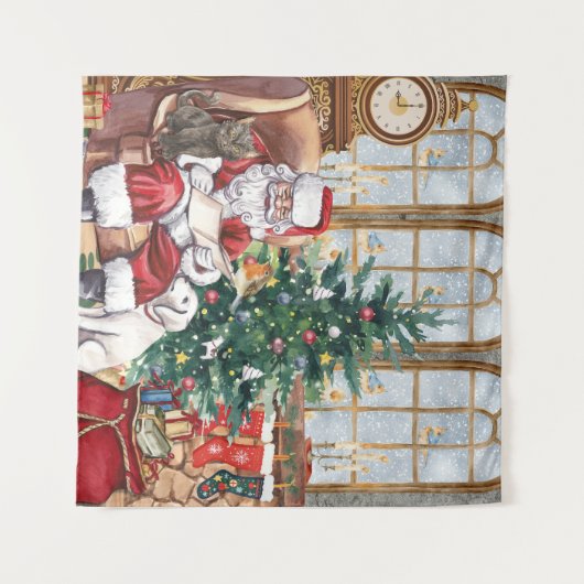 Oude Kerstman Knus Dieren Achtergrond Wandkleed (Voorkant (horizontaal))