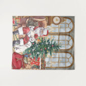 Oude Kerstman Knus Kerst Dieren Achtergrond Wandkleed (Voorkant (horizontaal))