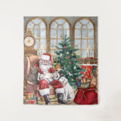 Oude Kerstman Knus Kerst Dieren Achtergrond Wandkleed (Voorkant)