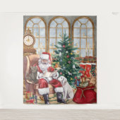 Oude Kerstman Knus Kerst Dieren Achtergrond Wandkleed (Voorkant)