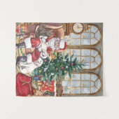 Oude Kerstman Knus Kerst Dieren Achtergrond Wandkleed (Voorkant (horizontaal))