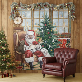 Oude Kerstman Knus Kerst Dieren Achtergrond Wandkleed