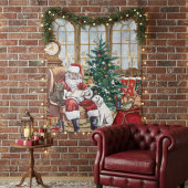 Oude Kerstman Knus Kerst Dieren Achtergrond Wandkleed