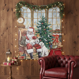 Oude Kerstman Knus Kerst Dieren Achtergrond Wandkleed